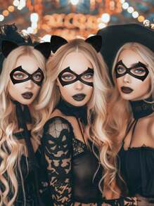 1pc Cat Woman Mask And 1pc Cat Ears Headband, Mask Masquerade Mask Cat Woman Accessories For Cosplay Party,Cat Woman Costume,Cosplay Costumes Woman ,Black Cat Costume Adult
