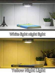 6/3/1 Luz de presión plateada, 3 luces nocturnas inalámbricas LED, diseño de interruptor de presión circular de luz amarilla/blanca, carcasa de material ABS, luz de pared adecuada para iluminación del hogar, pasillo, baño, dormitorio, cocina, gabinete, escaleras, iluminación de automóvil (excluyendo la batería)