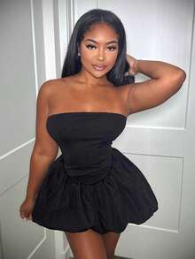 Alexandranx Summer Fashionable Solid Color Tube Dress Mini Short Women Outfit