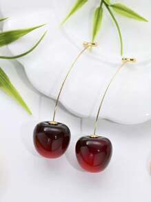 1 par de nuevos y elegantes pendientes de cereza roja para mujeres, versátiles, dulces y encantadores pendientes con colgante de fruta de acerola, de moda y encantadores