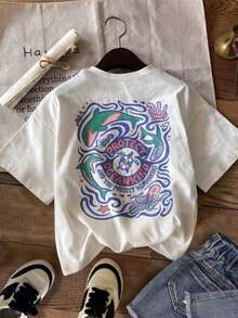 Ladies' Casual Round-Neck Short-Sleeved T-Shirt - White - View 1