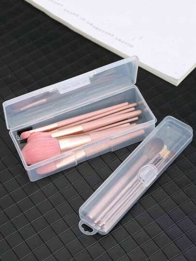 1pc Portable Makeup Brush Storage Case Dust Band Cover Blush Brush Eyeshadow Brush Eyebrow Pencil Organizer Travel Travel Box,For Holiday Beach, Bathroom Collection, Bedroom Collection, Large Capacity