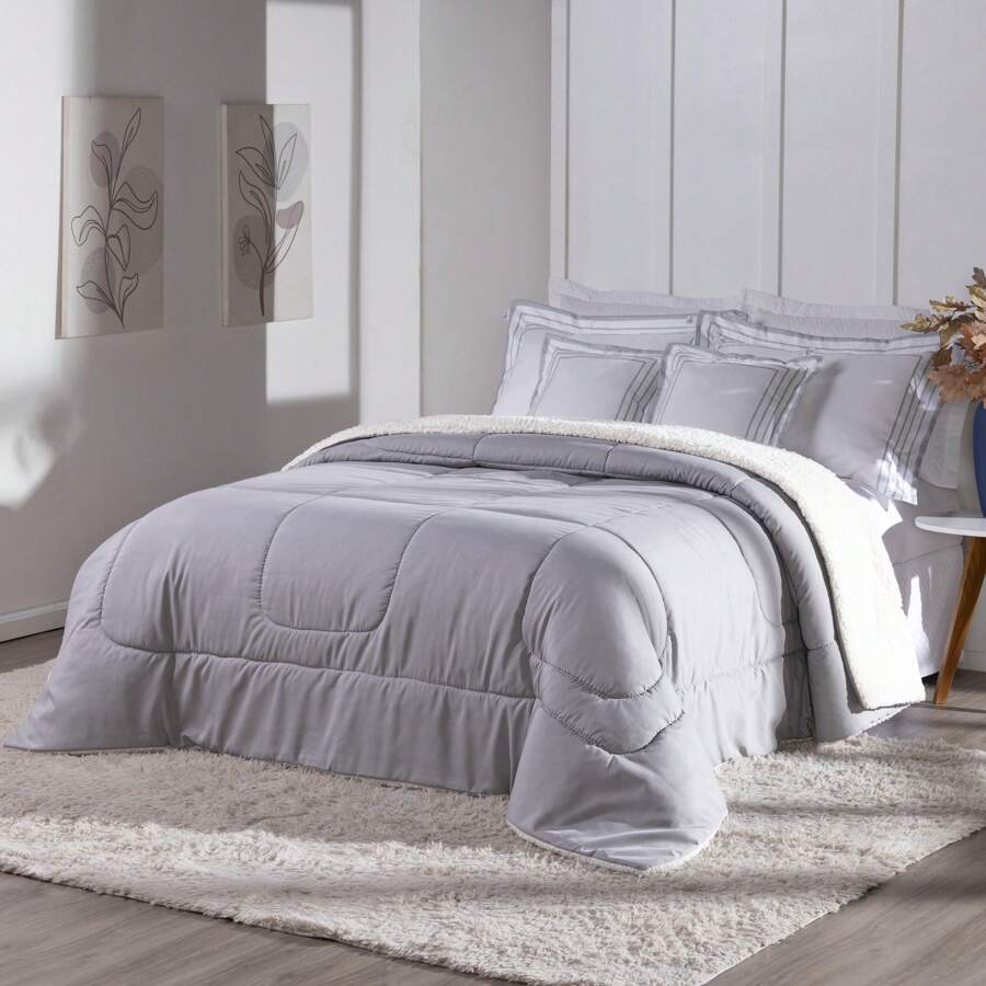 Double-Sided Sherpa Blanket With Soft Queen Bedspread 400 Thread Count + Pillowcases And Pillow Covers Soft Touch Fabric Warms