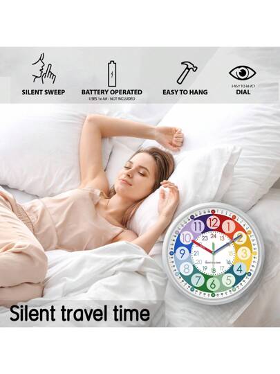 Ful Children's Learning Number Clock, 12 Inch Round Silent Quartz AA Battery Powered Bedroom, Kids Room, Living Classroom (Batteries Not Included) Home view 8