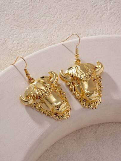 1 Pair Vintage Western Cowboy Gothic Punk Bull Head Metal Stud Earrings, Versatile For Daily Commute, Office, Offline Events, Parties, Matching Outfits, Gatherings