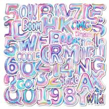 50 piezas Pegatinas con números, letras y alfabeto, pegatinas metálicas para globos, decoración de fiesta de cumpleaños, pegatinas de vinilo resistentes al agua para botellas, computadoras, portátiles, teléfonos, equipaje, cuadernos, refrigeradores, cascos