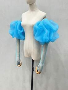 1pc White Organza Pleated Long Petal Sleeve Elastic Bridal Short Sleeve Covers, 2pcs - Multicolor - View 8