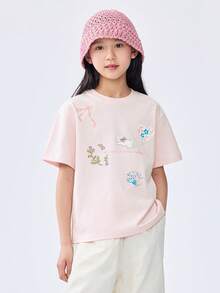 Balabala 女童速干卡通T恤，柔软时尚夏季服装 - 白紅色 - 查看 1