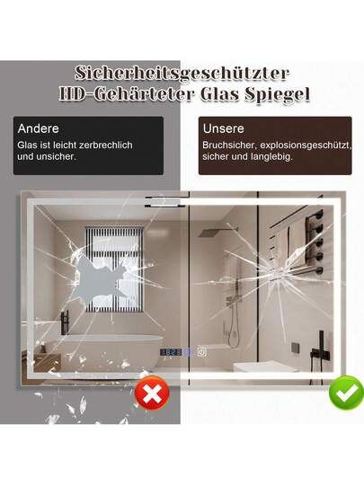 Bathroom Spiegel Illuminated LED 100x60cm Wand IP44 Touch Switch Klok Fog Removal Feature Dimmable 3000K 6500K Home Back To School Room Supplies view 4