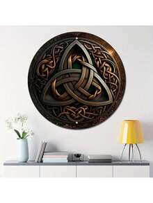 1 件，8x8 英寸标牌，复古凯尔特三曲纹金属墙饰，圆形家居宗教符号牌匾，车库多用途悬挂艺术品，爱尔兰主题装饰，室内使用，无需用电，哥特式墙饰，预钻孔，款式如图所示 - 彩色 - 查看 1