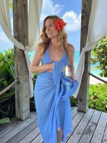 1 Stück Schwimm-Sommer-Strandkleid mit Knoten, Sarong Badeanzug Cover-up für Frauen aus Chiffon Schal Badeanzug Cover-ups, sexy Bikini Schal Bademode Wickelrock