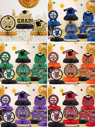 8件套2026毕业季装饰蜂窝摆件，带毕业帽图案，祝贺毕业派对背景装饰用品，2026毕业季餐桌装饰，“你做到了”蜂窝桌饰中心摆件，毕业典礼拍照道具，2025毕业季派对装饰，家居装饰，房间装饰，派对礼品，毕业快乐派对用品