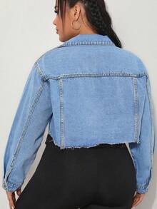 Casual Washed Frayed Hem Cropped Denim Jacket - Light Wash - View 3