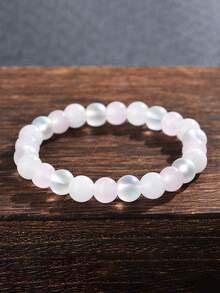 1pc Matte Moon Stone Women Wisdom Bracelet 8mm Rose Quartz & White Jade New Beginnings, Soothing,Clarity, Emotional Balance Beaded Fashion Jewelry Festival Gifts For Women Men - Multicolor - View 8