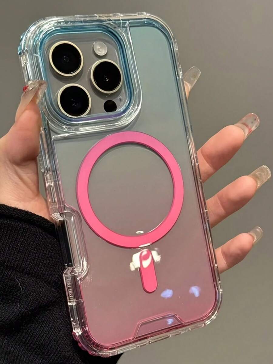 粉蓝渐变可爱磁性硅胶单件装无线充电手机壳，兼容 17 Air 16 15 14 13 12 11 Pro Max Plus，柔软硅胶后盖，糖果色系，春季生日礼物