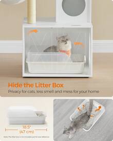 Cat Tree With Litter Box Enclosure, 2-In-1 Modern Cat Tower, 55.1-Inch Cat Condo With Scratching Posts, Removable Pompom Sticks, Cloud White - 雲白 - 查看 5