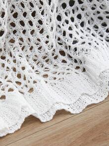 Lightweight Knit Cardigan Sweater, Women's Round Neck Long Sleeve Casual Fashion Crochet Pullover Loose Knit Jumper, Summer