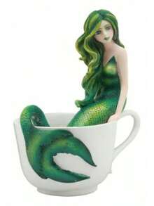 Atlantis Princess Emerald Green Mermaid Statue With Teacup By Amy Brown, Fantasy Figurine With Oceanic Details, Enchanting Fairy Tale Decor For Shelf Or Desk, Collectible Mermaid Sculpture For Mythical Art Lovers, Coastal Nautical Home Decoration, Sea-Inspired Gift For Mermaid Enthusiasts, Unique Fantasy Art Accent For Bathroom, Bedroom, Or Display Cabinet - 1 - 查看 3