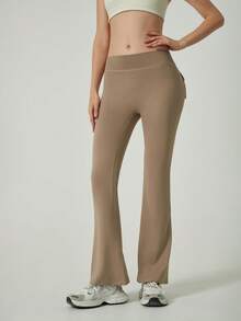 Leggings Acampanados Mujer - Cintura Alta, Scrunch Butt Push-Up, Bolsillos, Yoga & Gym, Transpirable y Elástico - Caqui - Ver 5