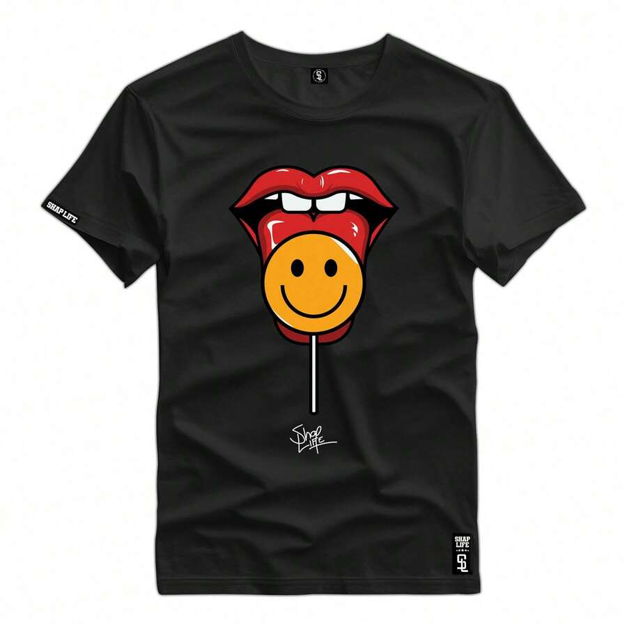 Camisa Estampada 100% Algodão Camiseta Casual - 3656 - Preto - Visão 1