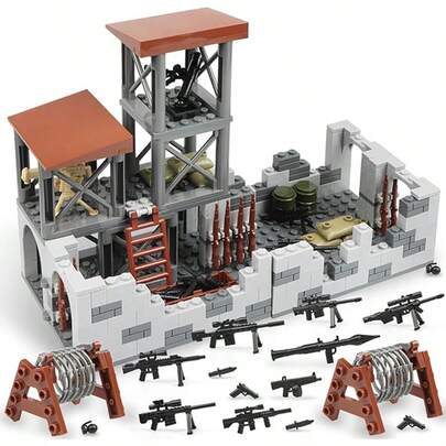 Juego de construcción de bloques en paquete con temática militar de la Segunda Guerra Mundial, con talla grande de 600 piezas, incluye suministros en miniatura como armas, regalos