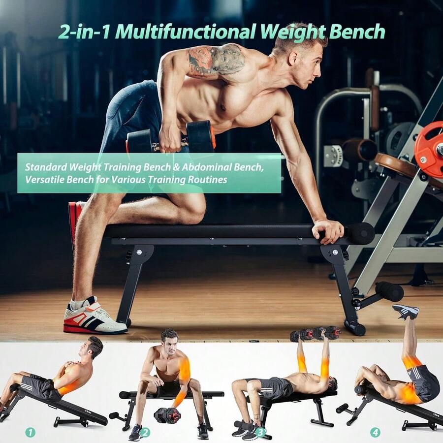 Adjustable Weight Bench Home Gym Weight Lifting & Sit Up Abdominal Bench Flat Exercise Workout Bench - Black - View 1