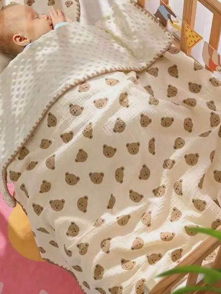 1 件柔软舒适的婴儿卡通熊印花豆袋毯，适合所有季节 - 香檳色 - 查看 1