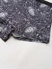 Dircho 6pcs Women Gothic Halloween Skulls Print Contrast Binding Boyshorts, Comfy & Soft Elastic Waist Intimates Panties, Women's Lingeries & Underwear - Multicolor - View 11