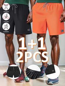 2 件装男士轻质抽绳运动短裤，透气快干，适合夏季海滩和高尔夫，纯色口袋，有弹性