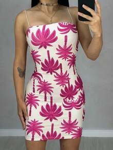 Vestido Coqueiro estampadado boho chic alça elástico decote reto