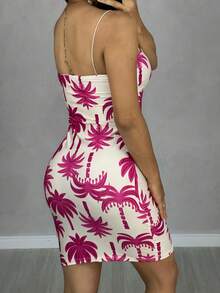 Vestido Coqueiro estampadado boho chic alça elástico decote reto