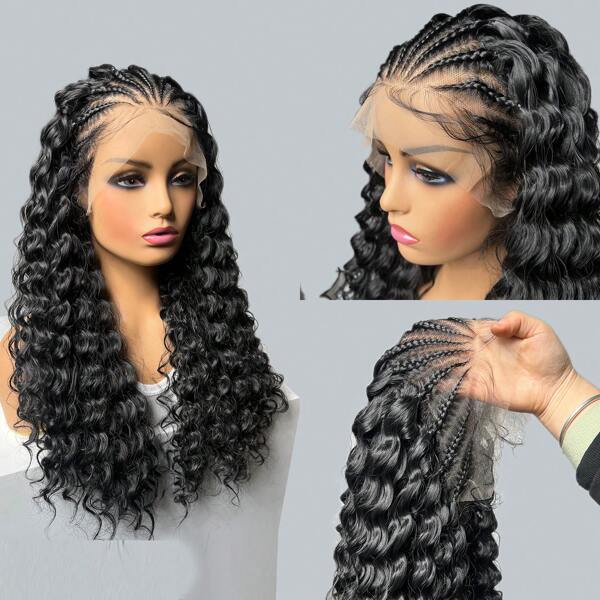 26 Inches Long Synthetic Lace Front Braids Curly Gluless Wigs With Baby Hair