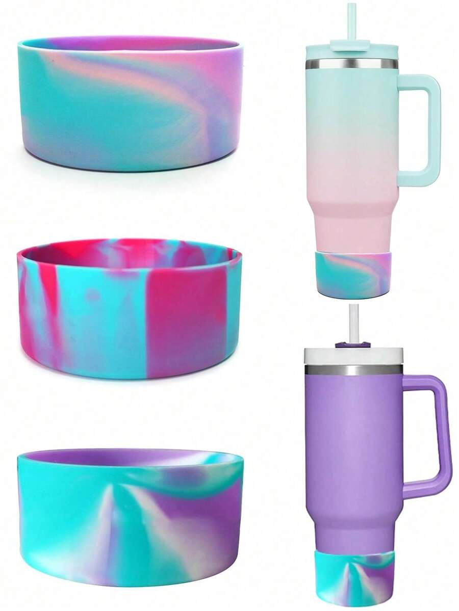 1 Stück 7,5cm/20-40oz sortierter Glitzer Silikon Becher Ärmel, Luxus rutschfest, hitzebeständig, stoßfest, isoliert, passend für Wasserflaschen - Verschiedenfarbig - Übersicht 1