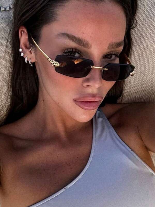 نظارات جديدة مستطيلة الشكل بإطار معدني وبلا إطار، نمط أنيق بتصميم متعدد الأوجه مرصع بخطوط الفهد، نظارات عصرية متعددة الاستخدامات مناسبة للأزواج في أعياد عطلات الصيف، والشاطئ، والرحلات والأنشطة الخارجية