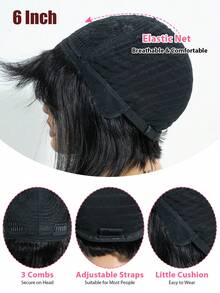 戴上即走真人发鲍勃假发，带刘海直发雷米头发自然黑色假发，适合女士日常使用无胶无蕾丝假发