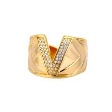 Cubic Zirconia Letter Decor Ring - Yellow Gold - View 32