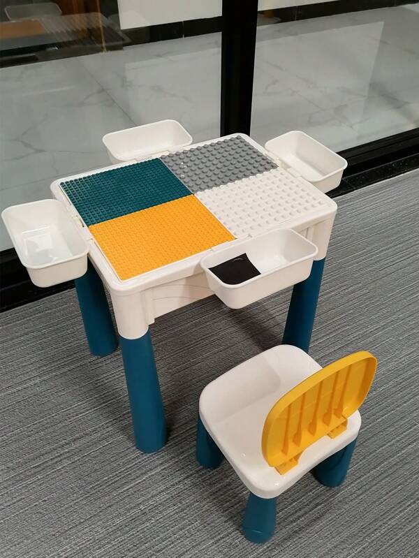 Mesa de actividades para niños, set de mesa y sillas para niños y niñas pequeños, gran juego de de bolas, bloques de construcción, todo en una mesa de juego con agua y arena, juguetes para exterior para niños y niñas de 3 a 6 años