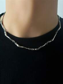 1pc Unisex Cool Minimalist 3D Wavy Twisted Design Necklace, For Daily Wear, Dates, Gifts