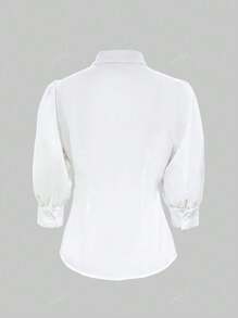 Camicia elegante di moda da donna con maniche a sbuffo monopetto, colore unito, adatta per casual/ufficio, con bottoni davanti, per primavera/estate/autunno