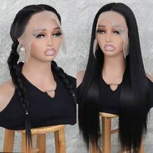 13x6 Long Silky Straight White Color Synthetic Lace Front Wigs Natural Black Free Part Pre Plucked Hairline Glueless Light Pink Hair Frontal Lace Replacement Wig Heat Resistant Soft Fiber For Fashion Women Girls Daily Party Use Ready To Wear - màu đen - Xem 8