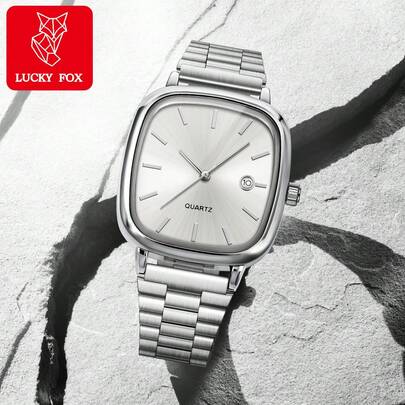  1 chiếc đồng hồ LUCKYFOX Minimalist Retro dây thép mặt vuông có lịch, phù hợp cho cả nam và nữ, dùng trong cuộc sống hàng ngày, sự kiện kinh doanh, lễ hội, quà tặng sinh nhật, quà tặng ngày lễ tình nhân