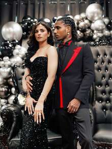 1pc Men Black Suit Blazer With Red Accent Stripe Peaked Lapel Single Breasted One Button Dual Vents Slim Fit Formal Tuxedo Jacket For Wedding Birthday Business Daily Work Engagement Stylish Male Jacket Formal & Casual Outfit