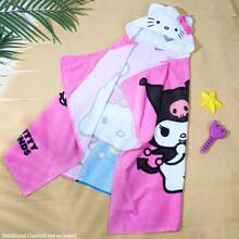 Hello Kitty Bath Towel With Hood Absorbent Kawaii Changing Robe Poncho Swimming Beach Cinnamoroll Kuromi Holiday Essentials - Pink - View 3