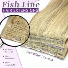 Invisible Wire Hair Extensions P8/613 Highlight Blonde Human Hair Fish Line One-Piece Clip Ins Haie Extensions Transparent Line - S8/613 - View 3