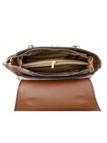 复古简约印花斜挎包，可调节 PU 肩带，翻盖开合