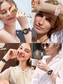 20mm 雙色花卉雕刻矽膠錶帶，相容 Galaxy Watch 7 6 5 4 40mm 44mm/5 Pro/6 Classic 47mm/Watch 4 Classic/Active 2，45mm/Watch 3/Watch 4 Classic 42mm 46mm Watch 6 47mm 43mm，波希米亞風防水運動替換錶帶，相容 Honor，男女通用 - White/Black - 查看 8