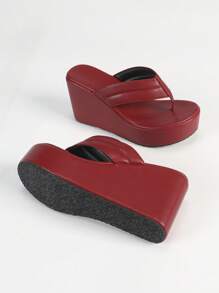 Damen Plateau Keil Sandalen, neue Frühjahr/Sommer runde Zehenbereich Zehenstegsandalen in Karminrot, modische wasserdichte Outdoor Lässig Schuhe, vielseitig in Größen, einfarbig in leuchtender Farbe, Party/Hochzeit Tragen
