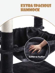 81in Multi-Level Tall Cat Tree Tower For Indoor Kitties/Larger Cat Condo Furniture With Hammock/Cozy Pussycat Perches/Sisal Scratching Posts/Pet House/Wide Base, Grey|Beige|Dark Grey|Pink|Leopard Print|White & Black Spot - 深灰色 - 查看 6