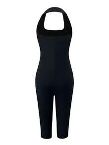 VIVINA Damjumpsuit med fyrkantig halsringning, minimalistisk, casual, sportig och rygglös, åtsittande, höstjumpsuit för kvinnor - Svart - Visa 7