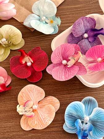 1pc Floral Sweet Artificial Orchid Flower Bangs Hair Clip, Photoshoot Prop Orchid Side-Clip Headpiece Claw Clips Hair Claws Hair Barrettes, School Stuff, Vacation Outfits Woman